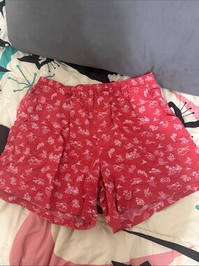 Columbia Red and White Mesh Lined Swim Trunks